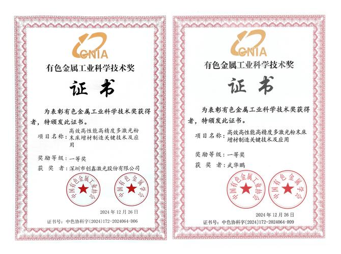 创鑫激光荣获2024年度有色金属工业科学技术奖一等奖